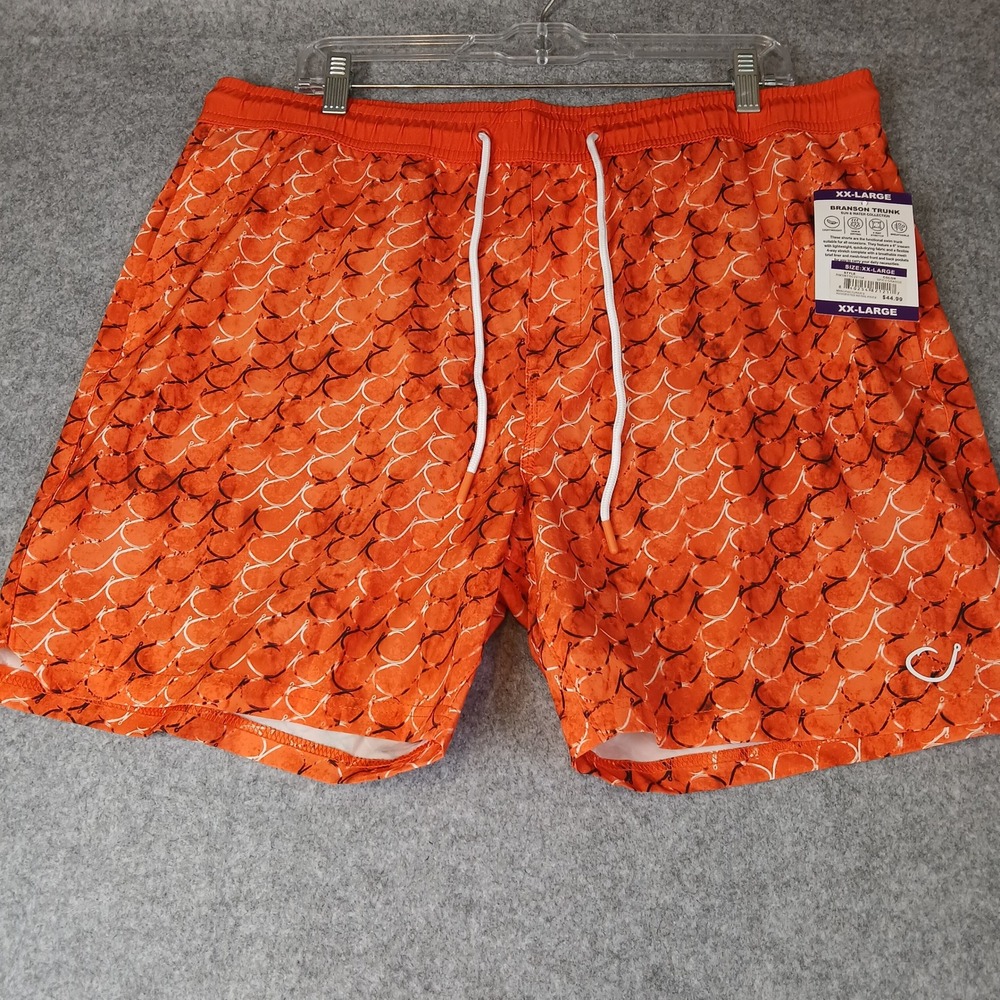 Reel‎ Life Branson Trunk Men XXL Spicy Orange Fish Hook Print Swim Short